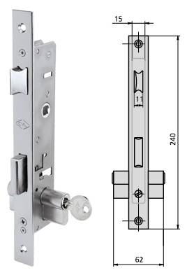Cerradura CVL montante angosto c/cilindro .
