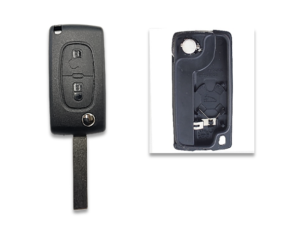 Carcasa JMA compatible con Peugeot ® - 2 botones - Pila en carcasa