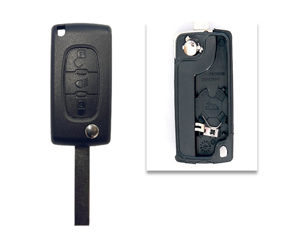 Carcasa  compatible con Peugeot ® - 3 botones (Luz) - Pila en carcasa , espada con ranura lateral