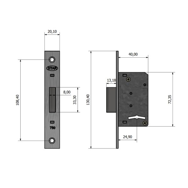 Cerrojo STAR 750 montante angosto - Imagen 2