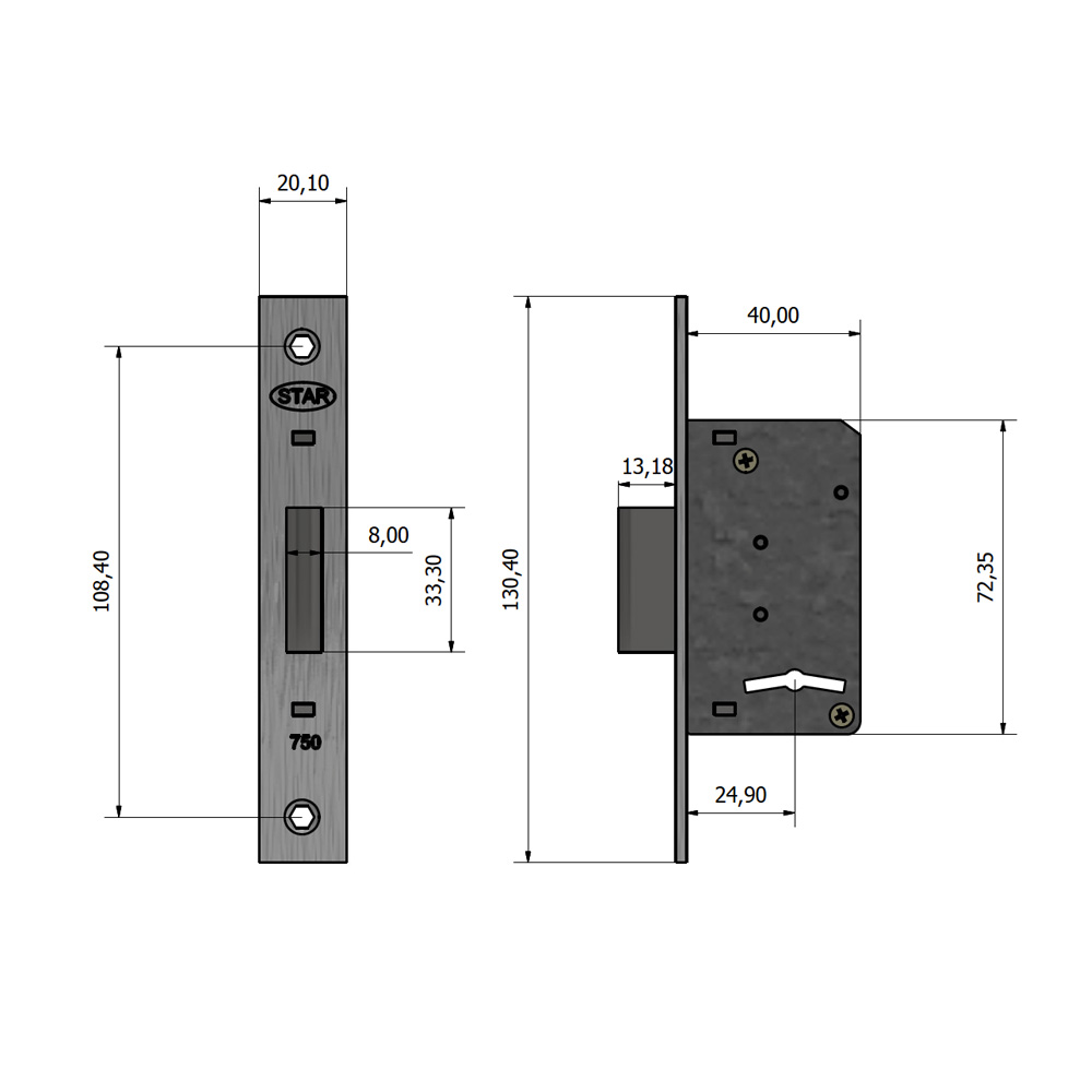 Cerrojo STAR  750  montante angosto  - Imagen 2